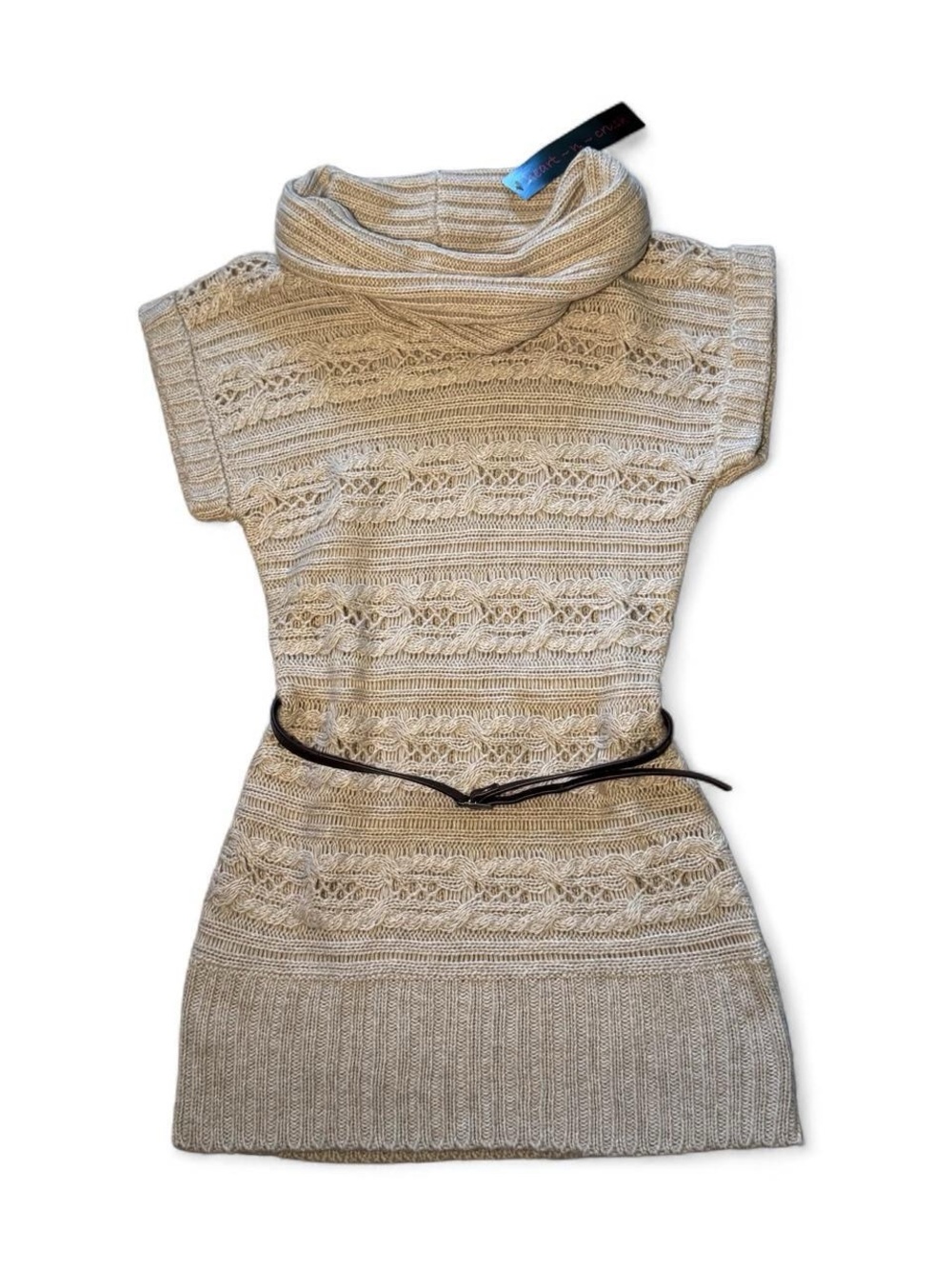 NWT Y2K fall cream cable knit sweater mini dress with belt size S🗻